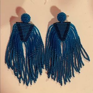 Blue beaded statement earrings